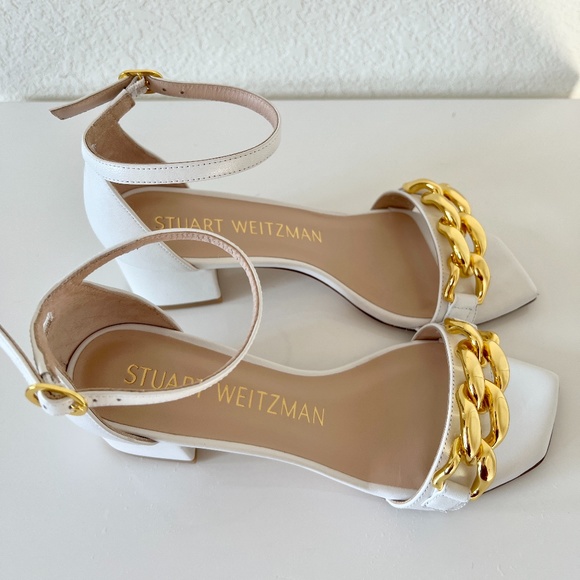 Stuart Weitzman Amelina Chain Block-Heel Leather Sandals | Size 6.5 - Picture 2 of 5